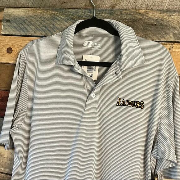 Russell Raiders Light Gray And White Stripe‎ Polo Size Medium - Picture 3 of 10